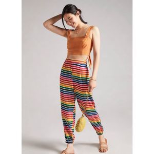 New Anthropologie x Farm Rio Rainbow Striped Joggers sz XL